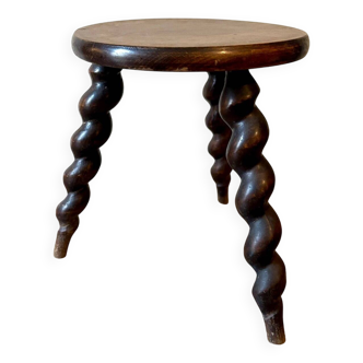 Turned wooden tripod stool