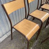 Lot de 8 chaises industrielles école  vintage collectivités mullca delagrave restaurant tube & bois