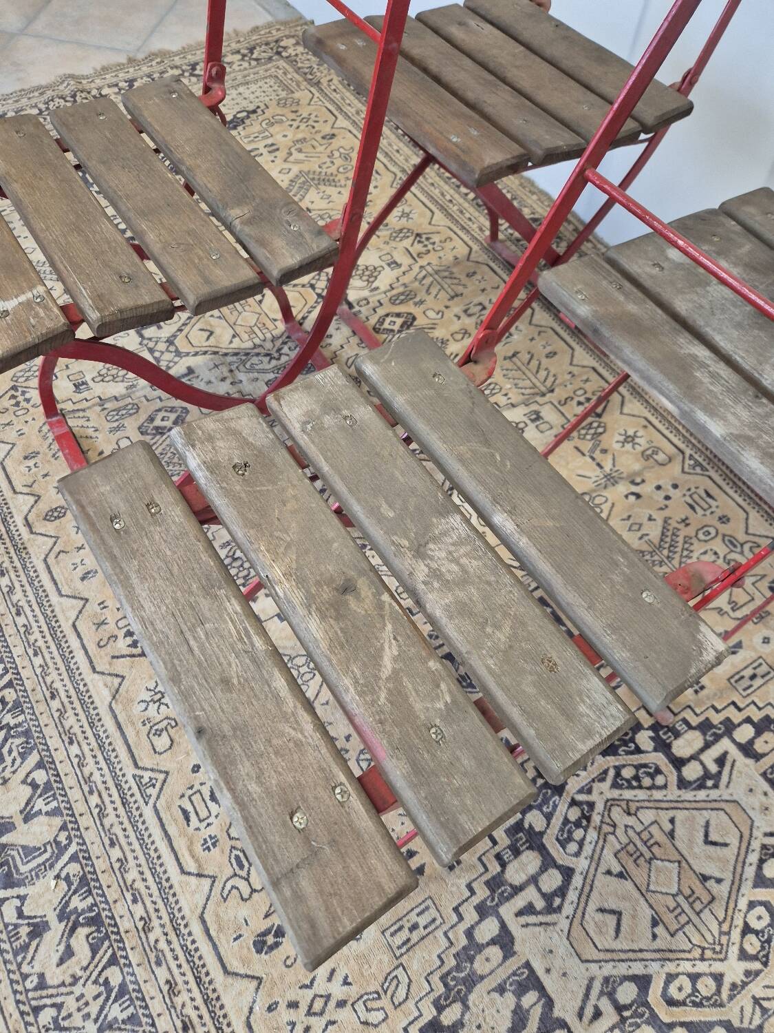 Set of 4 folding chairs for old bistro, guinguette, brasserie