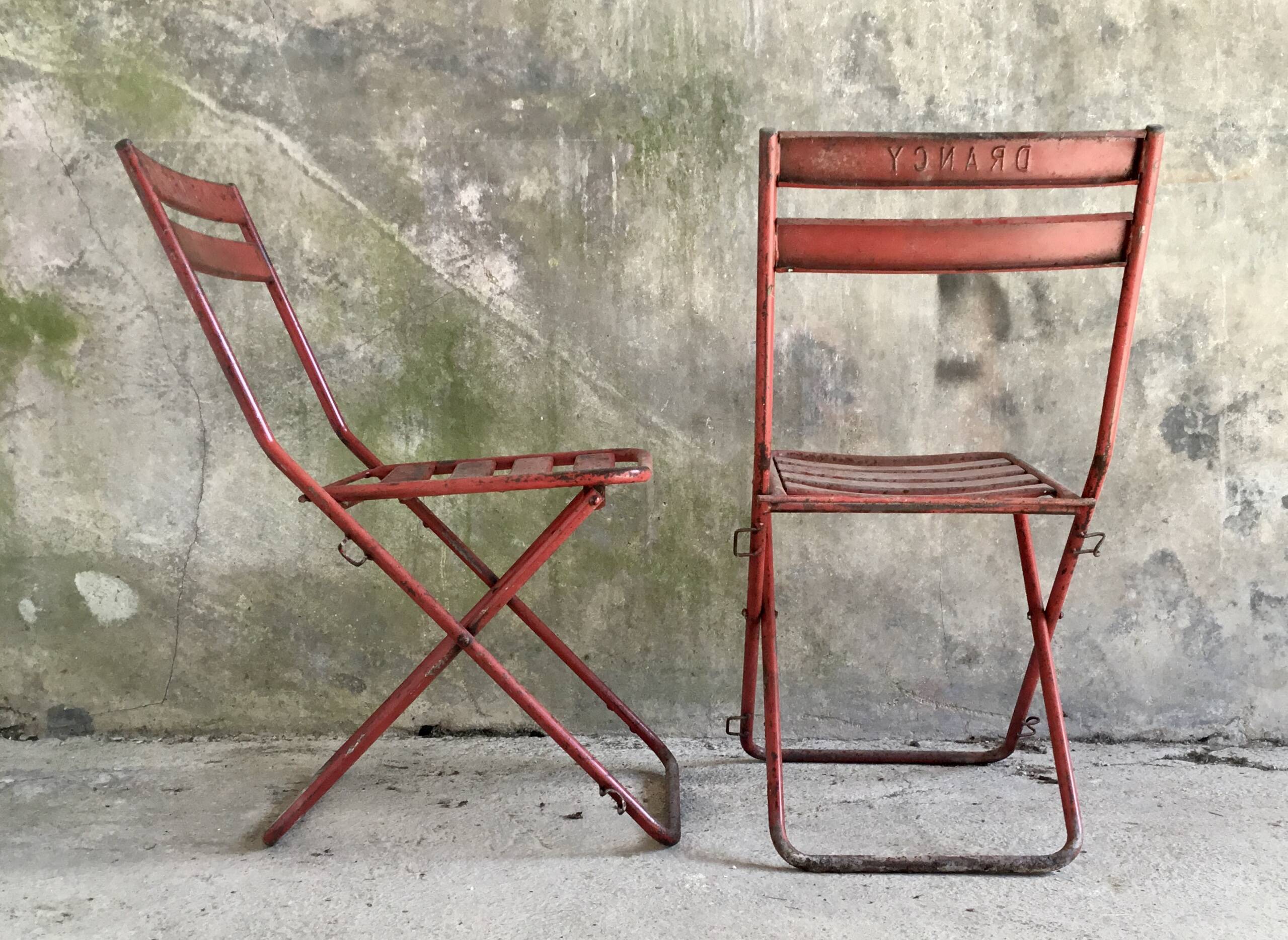 Pair of metal folding chairs Drancy - vintage 1950s