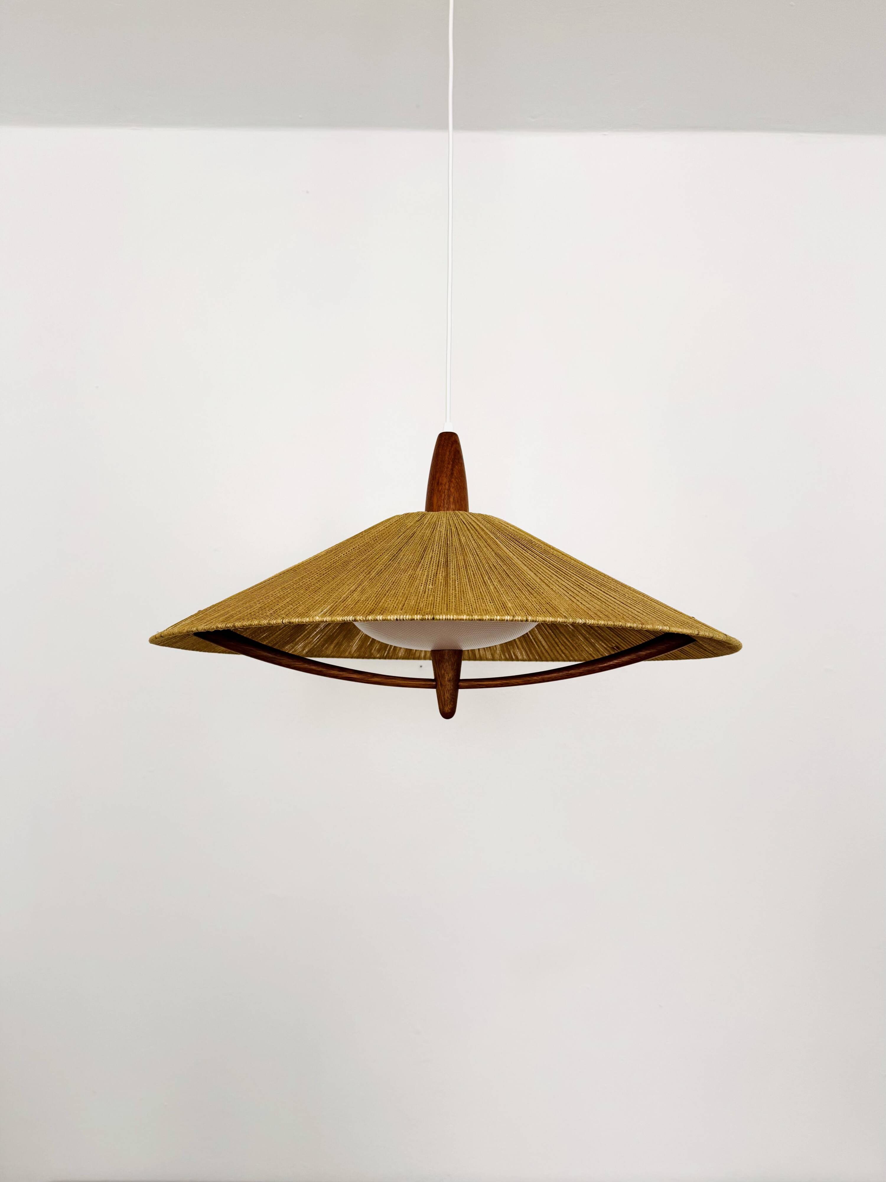 Large Sisal and Teak Pendant Lamp by Temde