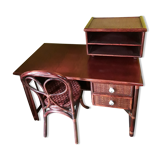 Desk and chair in rattan and vintage wood