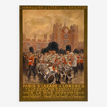 Affiche chemin de fer paris st lazare à londres par maurice toussaint - petit format - on linen