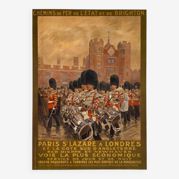 Paris St Lazare to London railway poster by Maurice Toussaint - small format - on linen