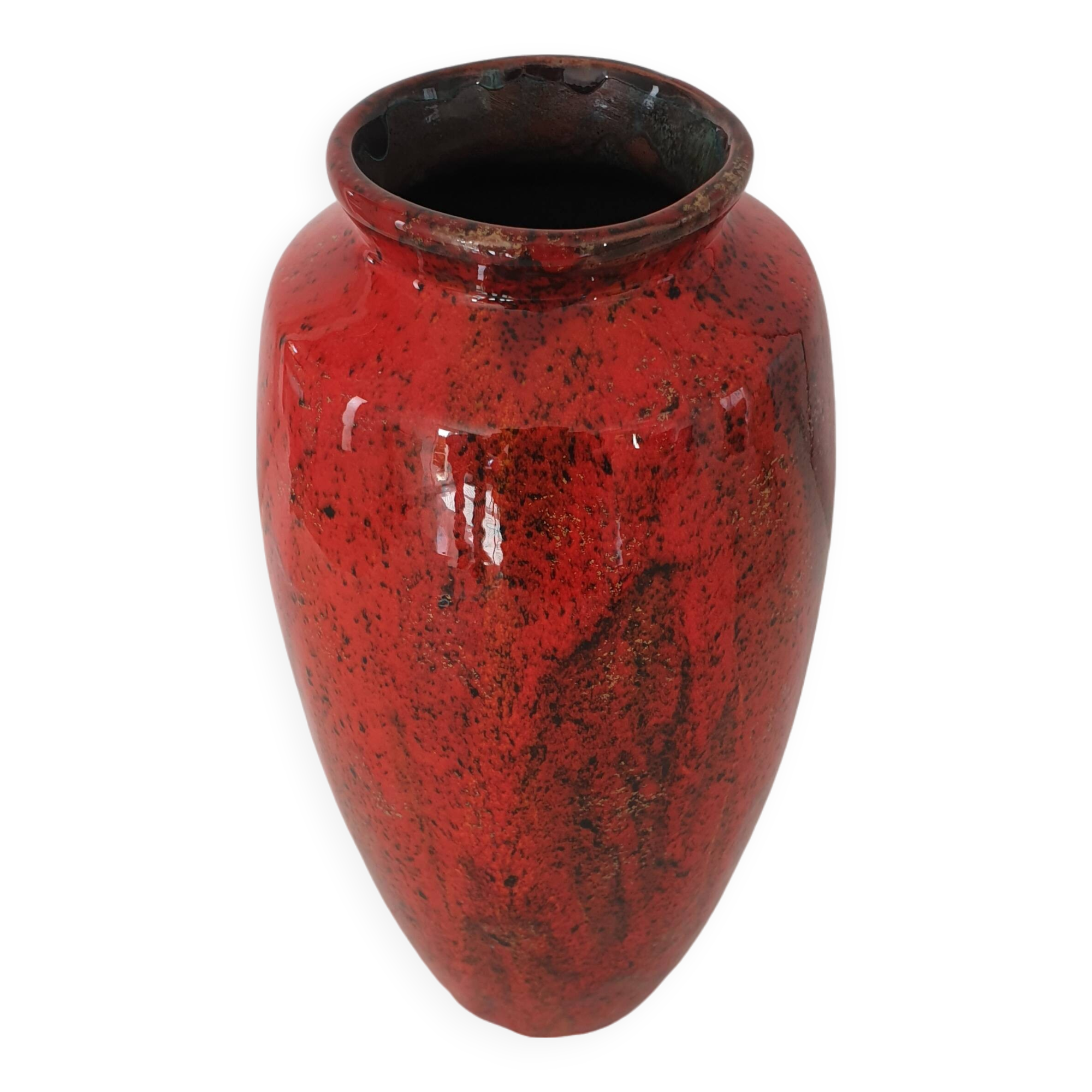 Red ceramic vase signed En Calcat - height 31 cm