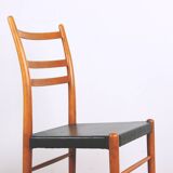 Series of 6 Swedish chairs in Elm and black Skai by Yngve Ekstrom for Gemla 1960.