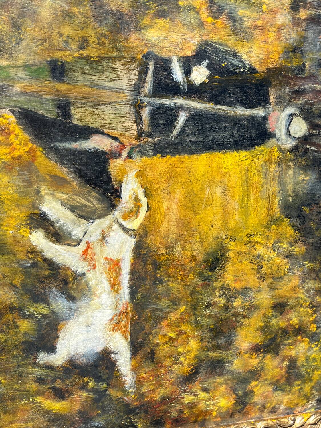 Tableau chasseur et chien ancien