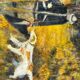 Tableau chasseur et chien ancien