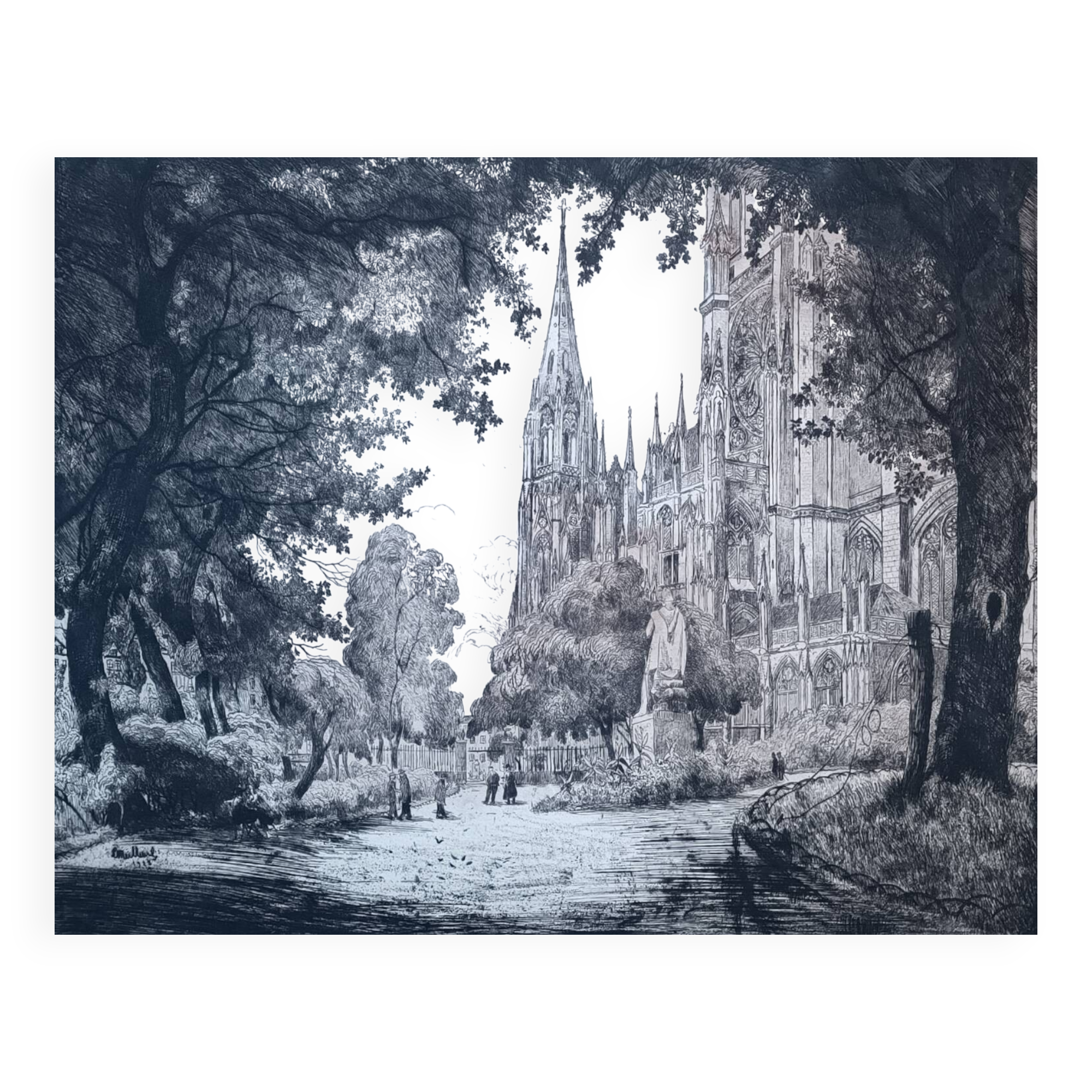 Etching of the Abbey Church of Saint-Ouen in Rouen