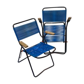 Pair of vintage scoubidou folding chairs