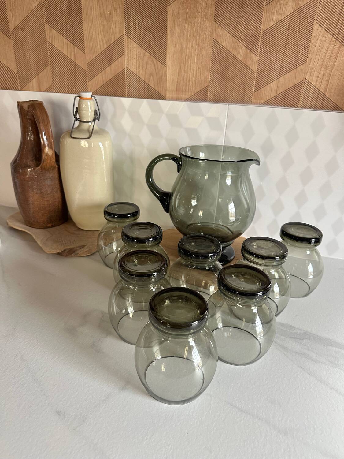 Carafe & vintage glasses service 70'