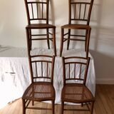 set of 4 bistro chairs in turned wood and canework stamped early 20th century