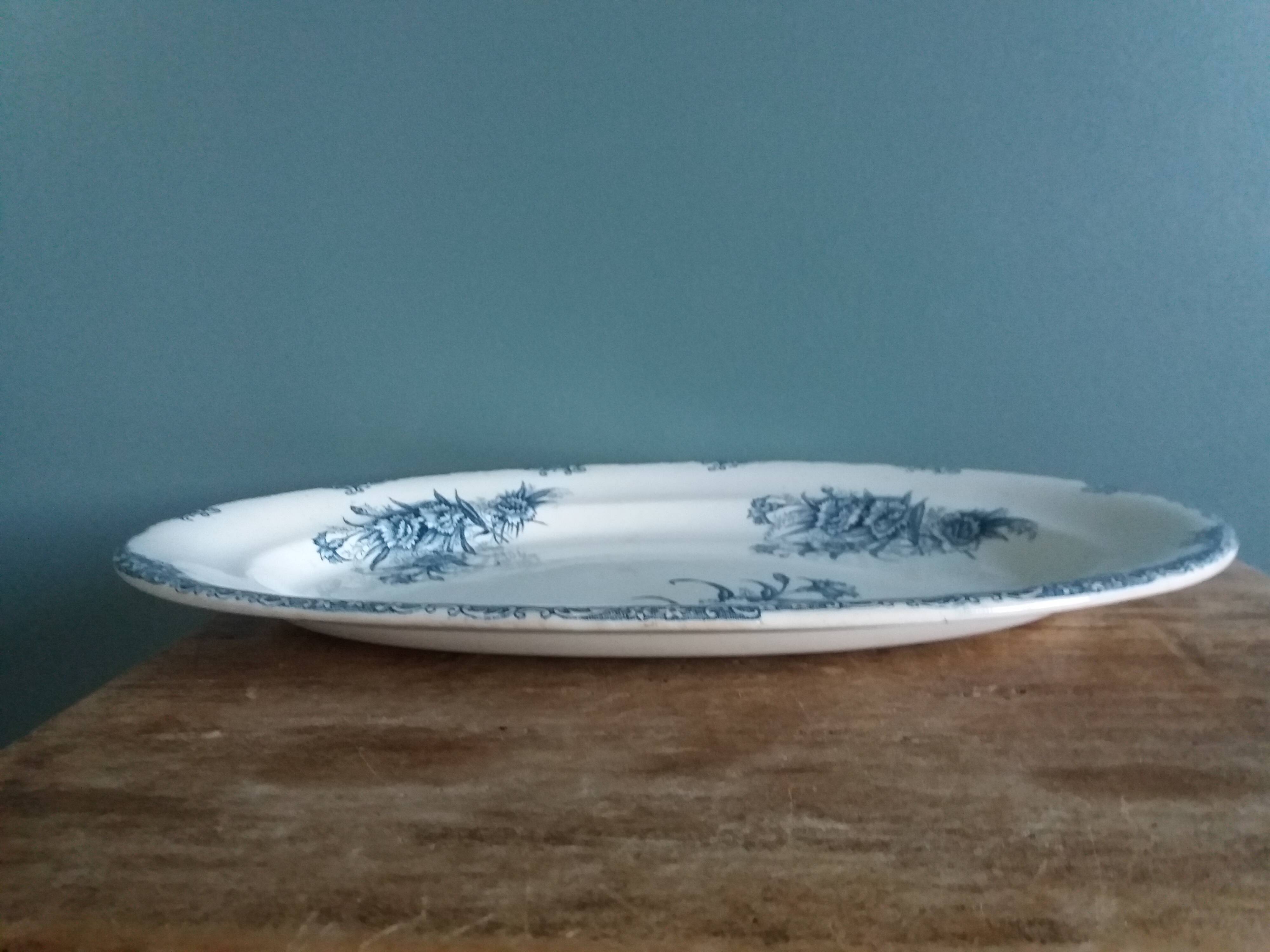 Oval ironstone platter, Clairefontaine, carnation decoration