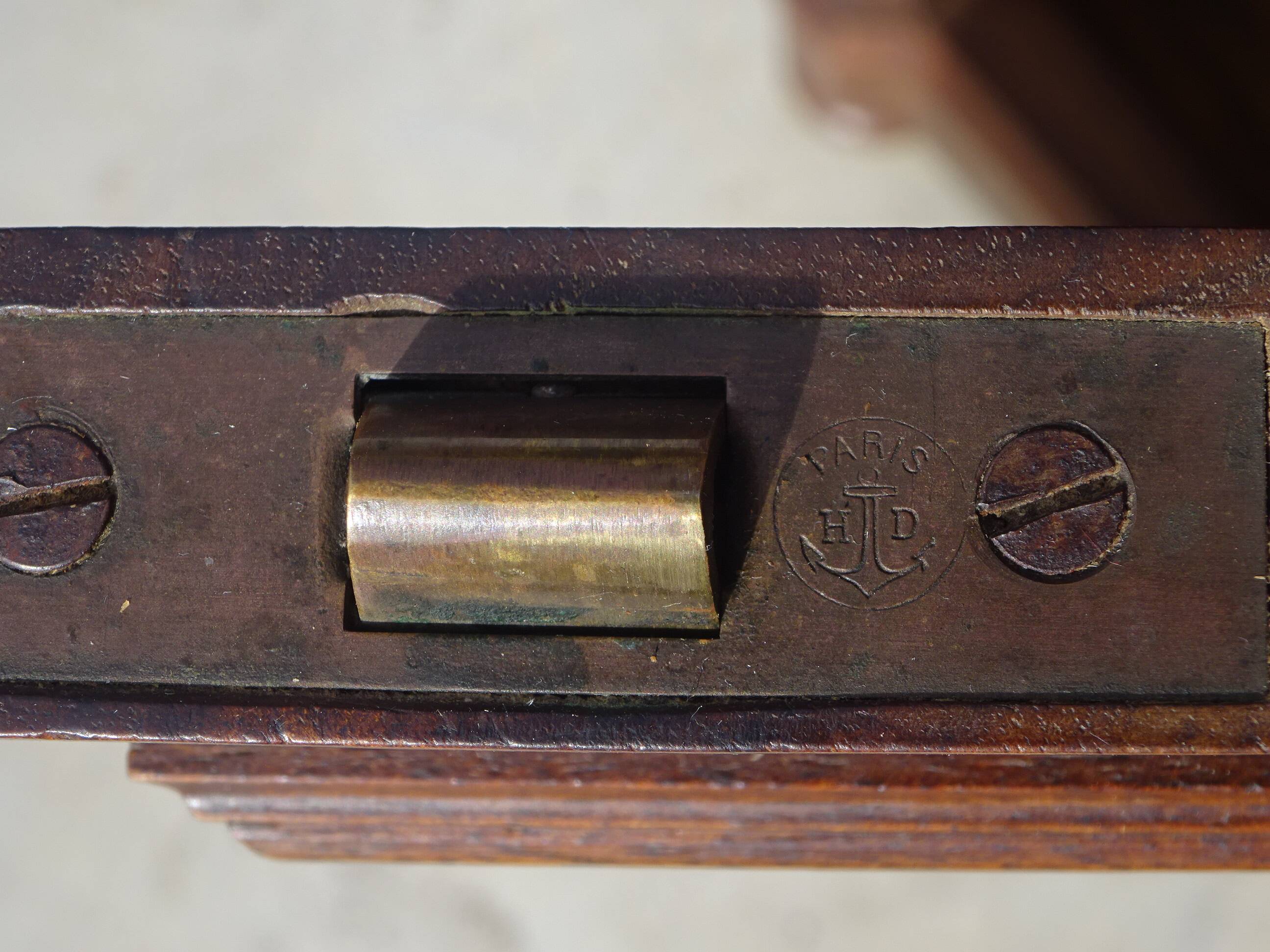 Nightstand with false drawers in walnut and marble, Louis Philippe