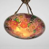 Art Deco enamelled glass basin pendant light by Loys Lucha