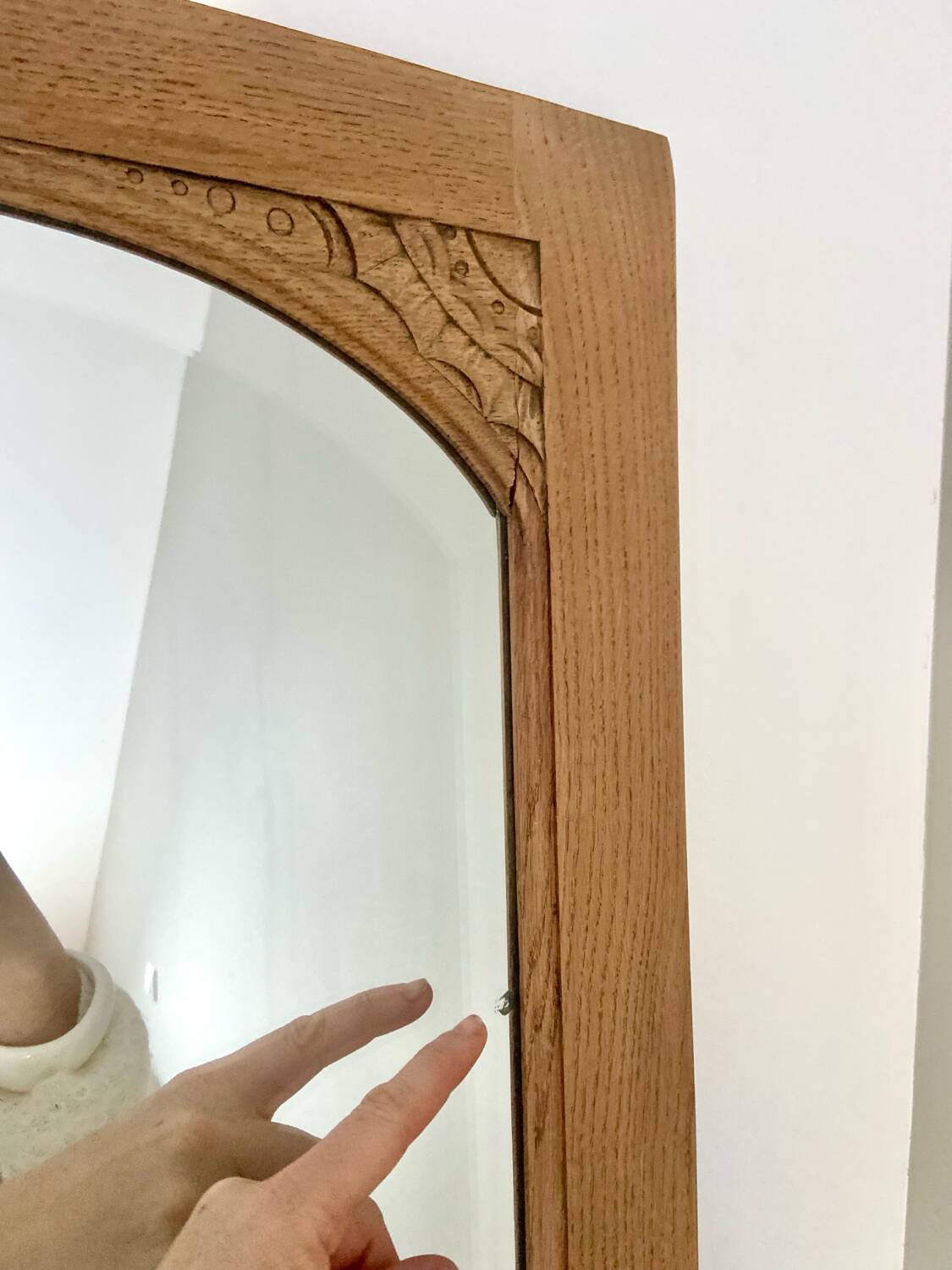 Art Deco bevelled full-length mirror - restored raw oak