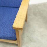 Comfortable 1980s blue and honey beech armchair