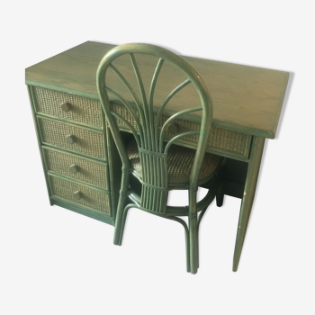 Rattan desk and chair