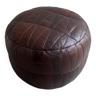 Vintage dark brown patchwork ottoman / poof