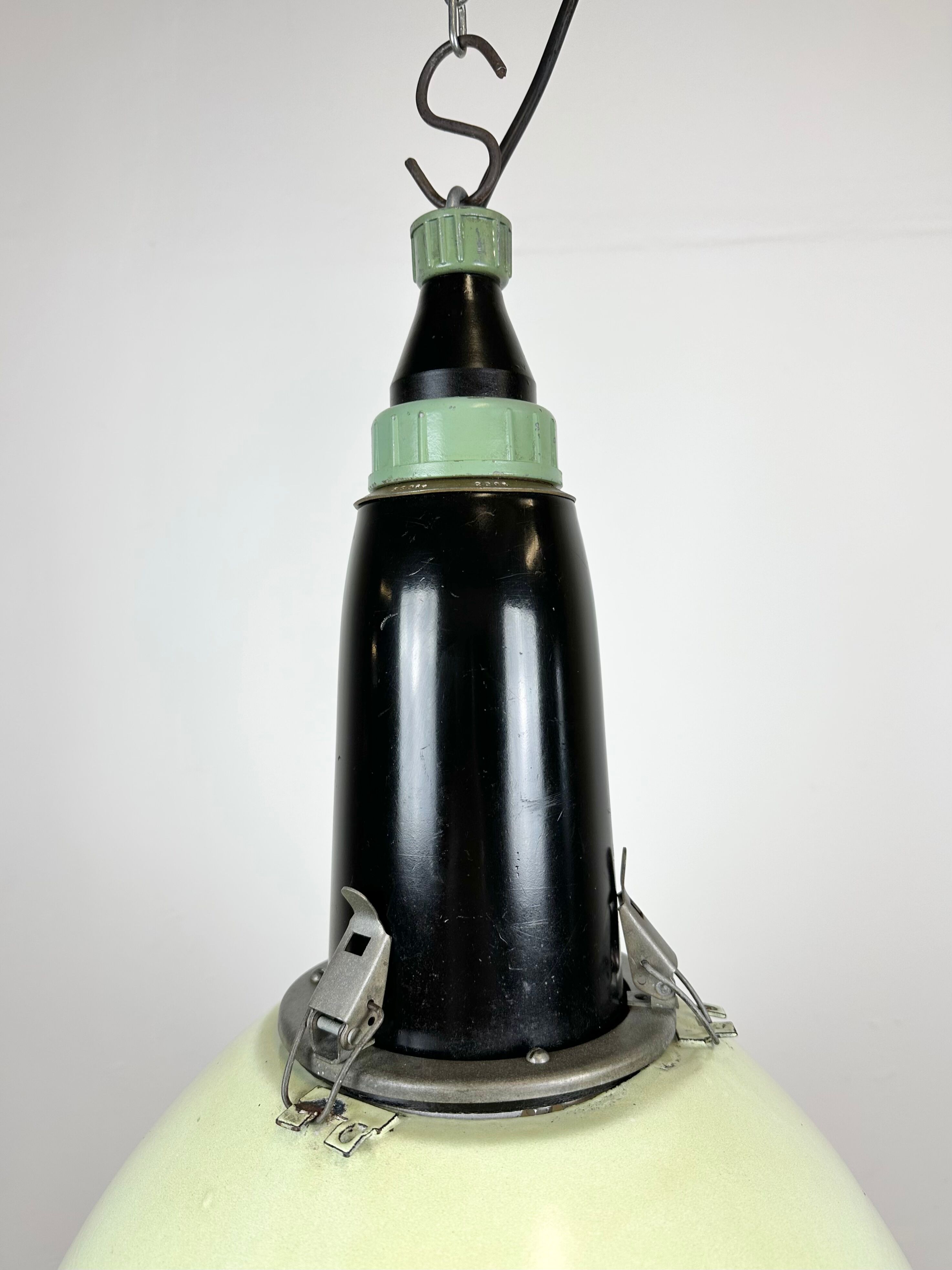 Industrial soviet light green enamel pendant lamp, 1960s