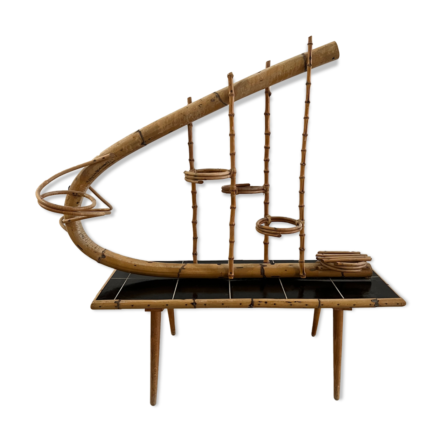 Vintage rattan plant door coffee table