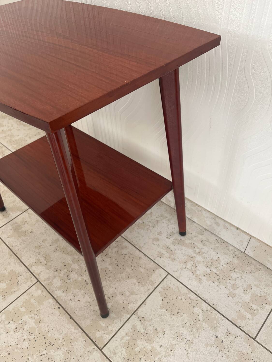 Vintage serving trolley in varnished wood from the 60s