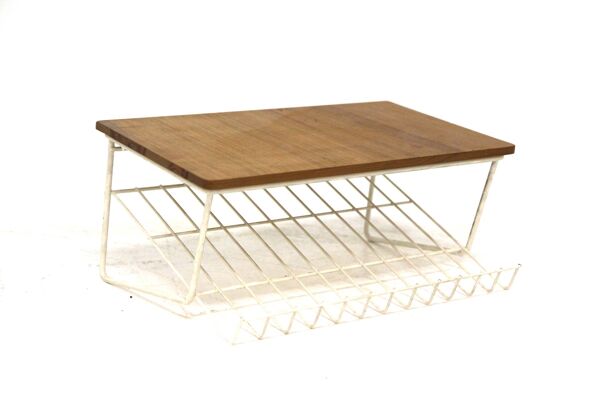 Étagère murale scandinave en orme et métal blanc, Suède 1960