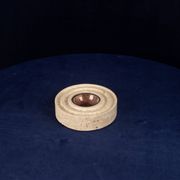 Italian Round Travertine and Copper-Toned Metal Ashtray, 1970