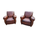 Paire de fauteuils club en cuir brun des années 30