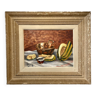 Tableau Nature morte à la pastèque milieu XX siècle