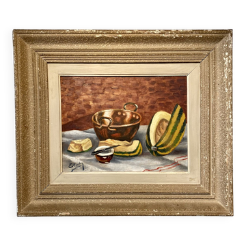 Tableau Nature morte à la pastèque milieu XX siècle
