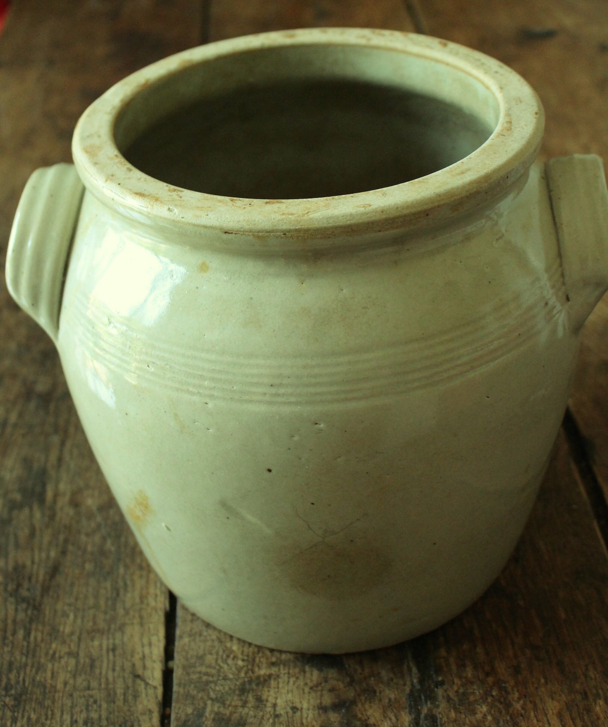 Grey glazed stoneware pot with two handles