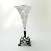 Art Nouveau glass and metal cornet vase with floral motif