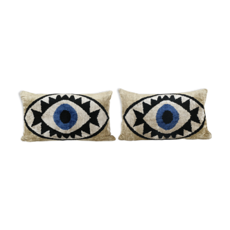 Set of two silk ikat eye velvet pillow cover