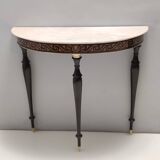 Beech and Black Walnut Console Table with a Demilune Marble Top