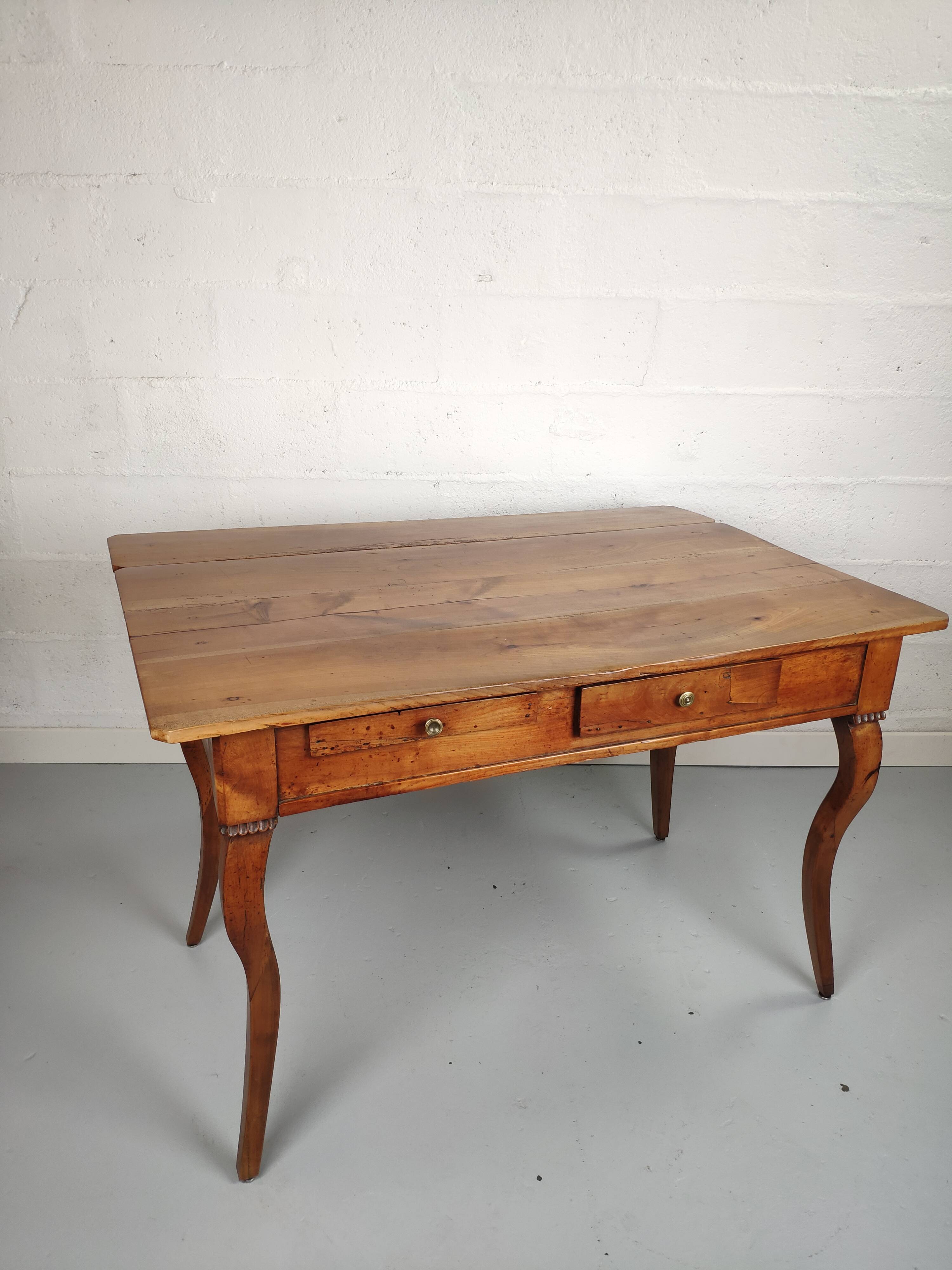 Louis XV style table curved legs two drawers and extension cord
