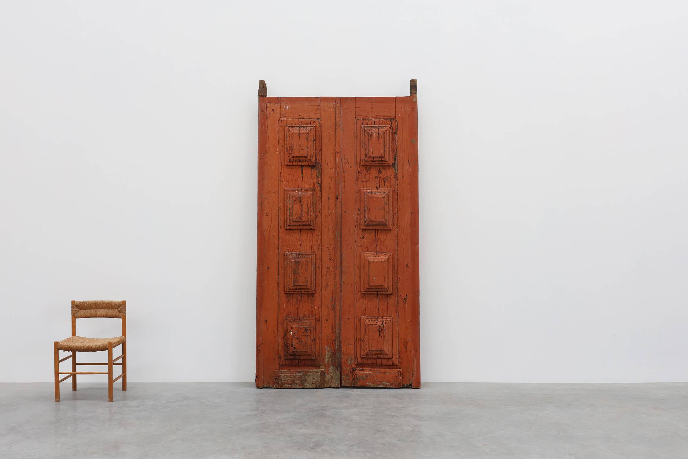 Large 17th century Monastery doors in terracotta lacquered oak, Portugal