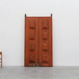 Grandes portes de monastère du XVIIe siècle en chêne laqué terre cuite, Portugal