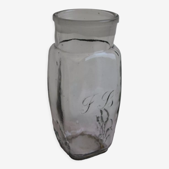 Old monogrammed glass jar