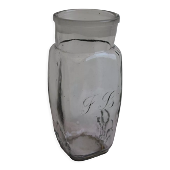 Old monogrammed glass jar