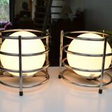 Paire de lampes opaline et chrome années 60-70