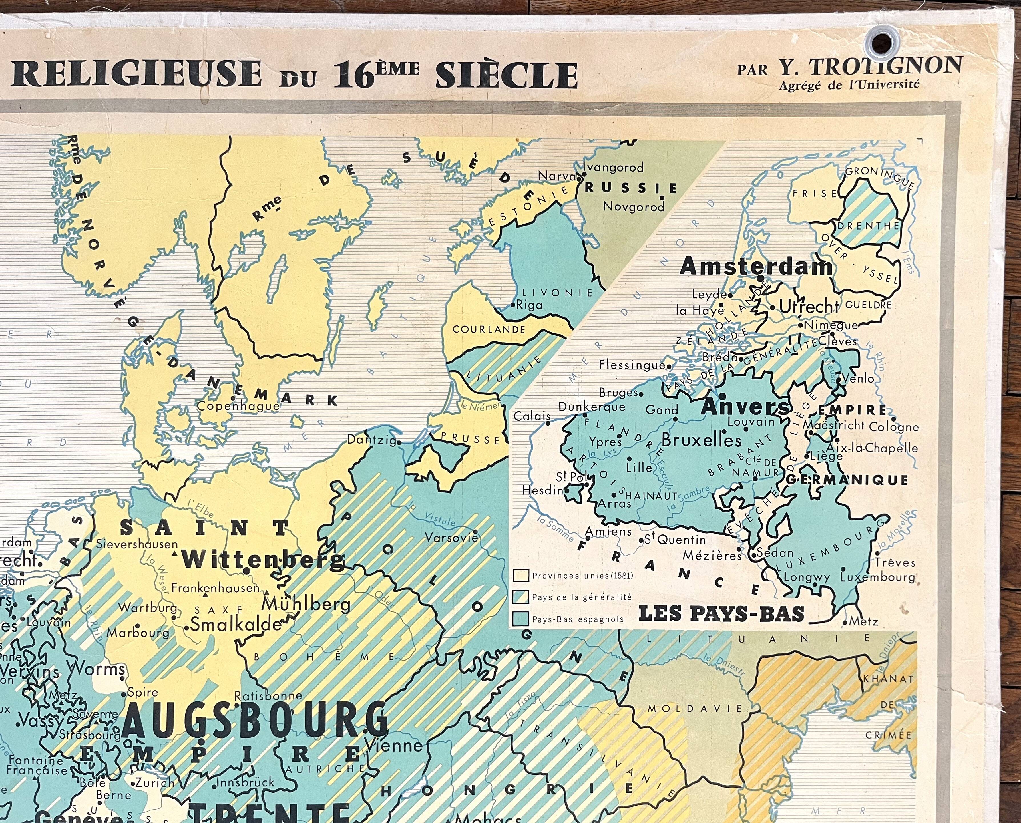 Old Hatier Trotignon map 220-21, 1950 Europe 16th 17th Renaissance
