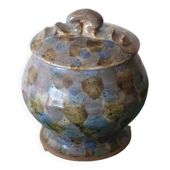 Handcrafted polka dot enameled stoneware pot