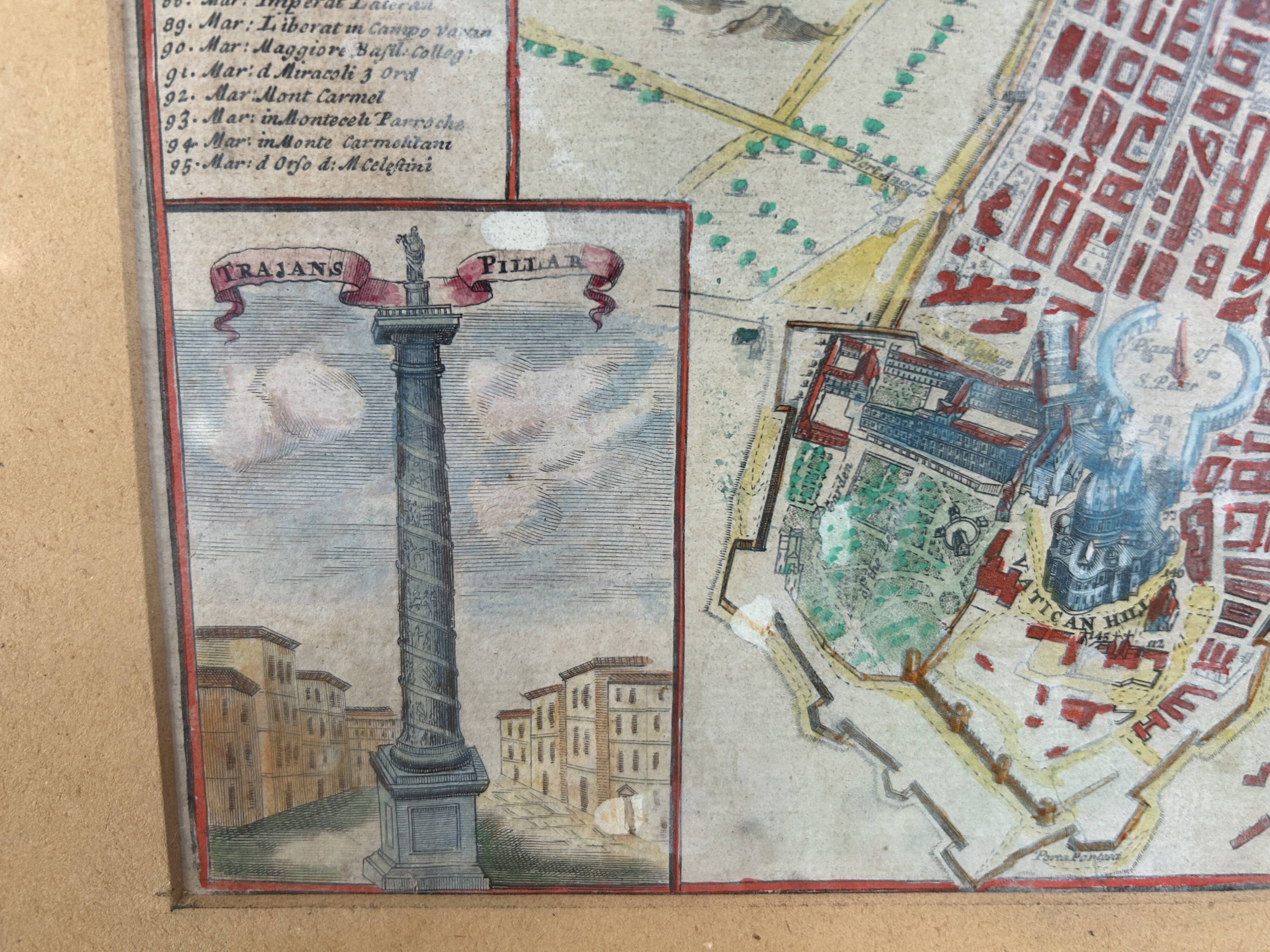 Gravure du XVIIIème - plan de Rome par J.Senex (1678 - 1740)