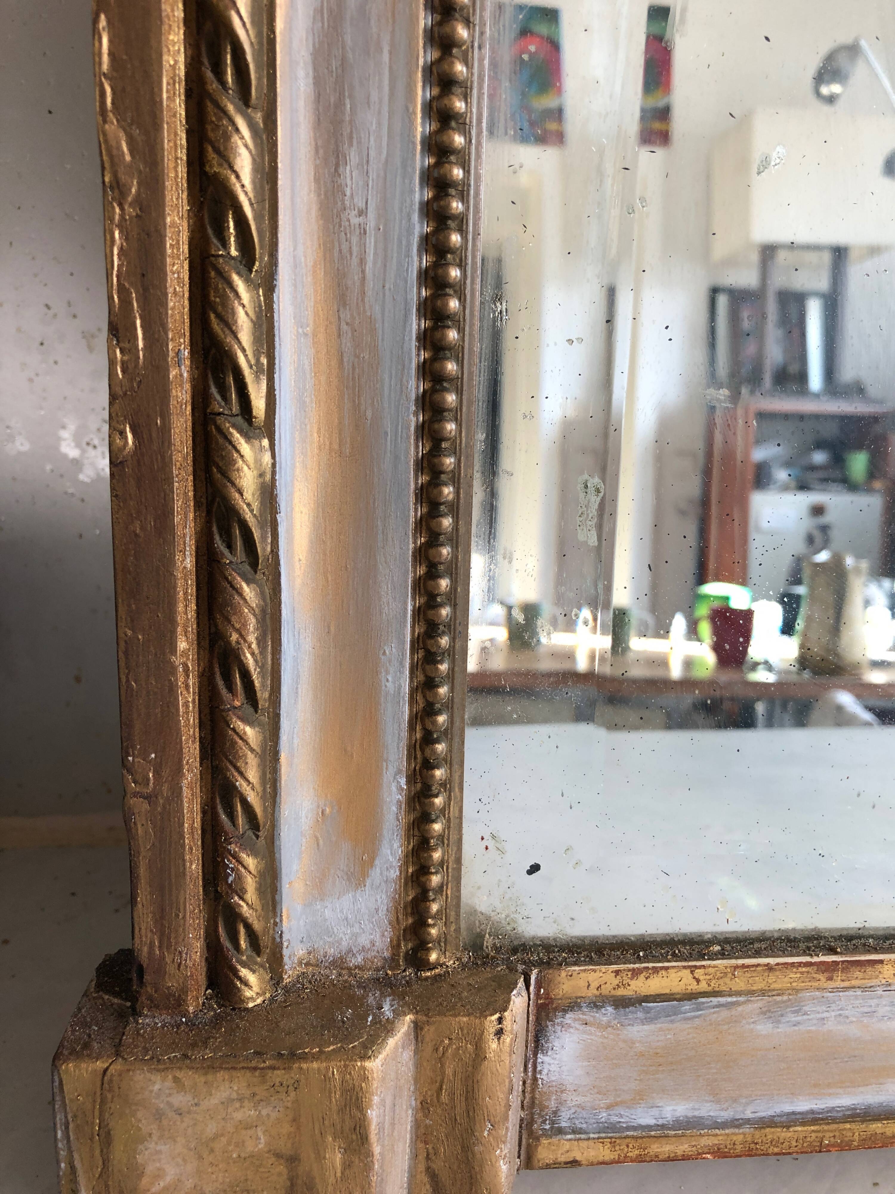 Trumeau/Louis XVI style mirror/Golden wood & stuff/Beveled glass/c1920