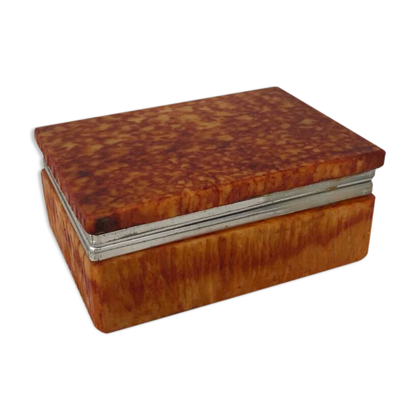 Vintage box in orange alabaster and chrome metal, Italy 1970s