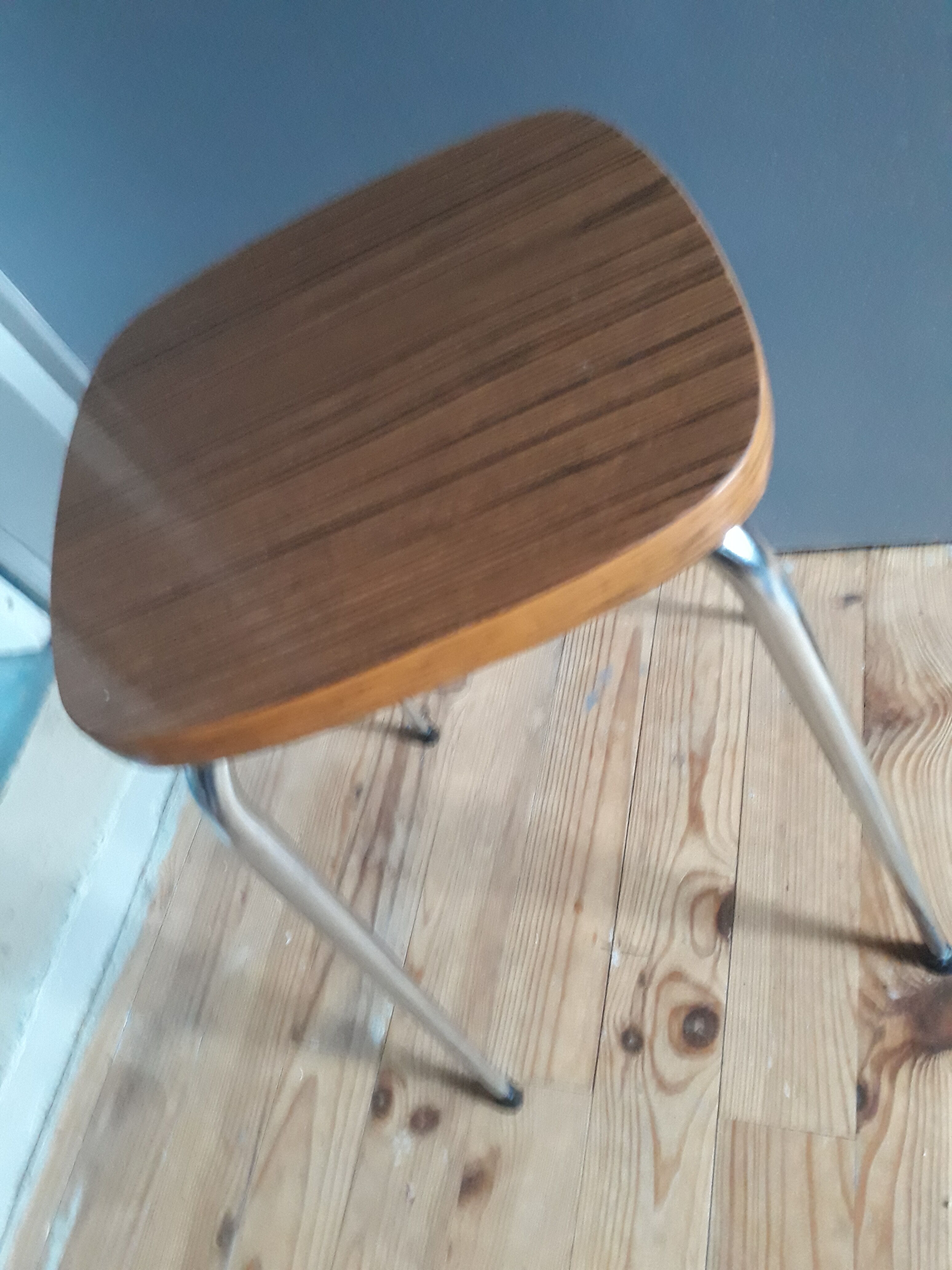 chrome Formica stool, brown seat 60s / Vintage