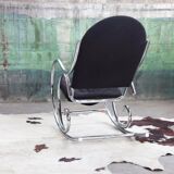 1970s chrome and black velvet sculptural rocking chair