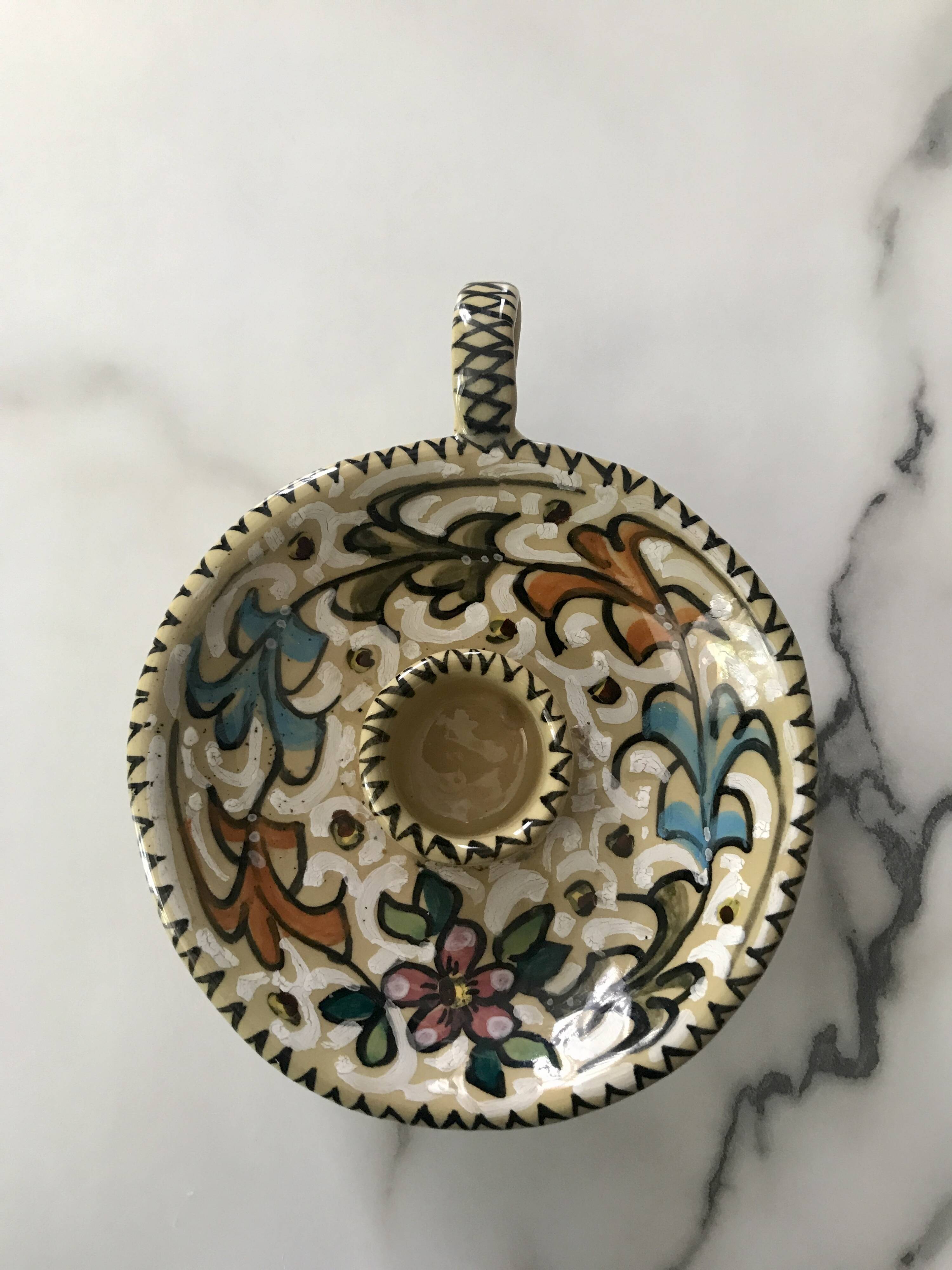 Ceramic handle candle holder Italy