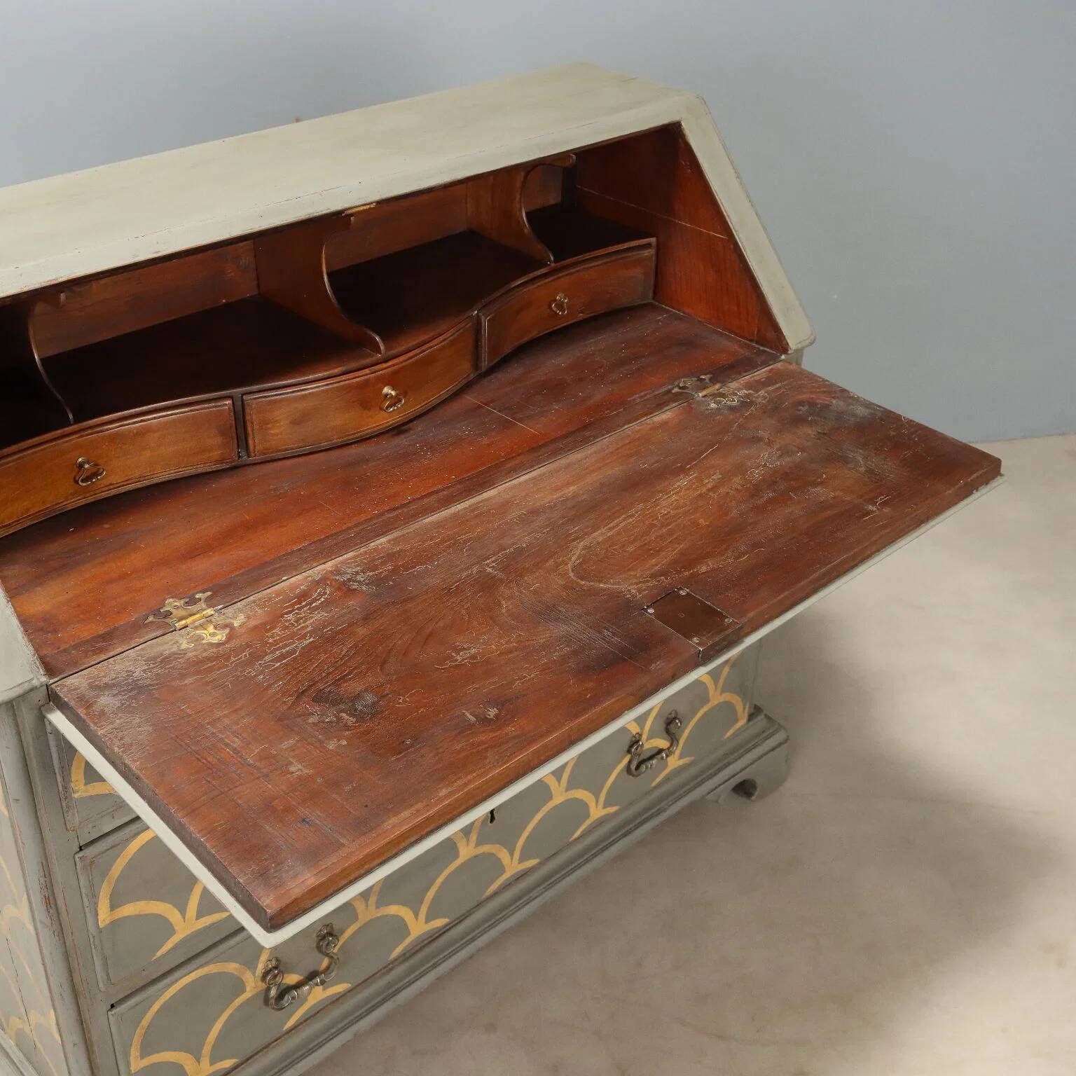 Antique drop-leaf secretary cabinet, neoclassical style, walnut, 20th century.